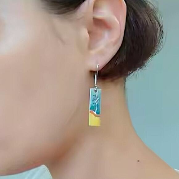 Dazzling Gold Silver Color Metal Geometry Square Leaf Dangle Earrings for Women - Picture 2 of 10